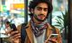 "جوانی شیک در ایران، با آی‌فون و VPN، در کافه‌ای مدرن، نمادی از اتصال و سبک زندگی امروزی با رنگ‌های زنده و نور پویا."